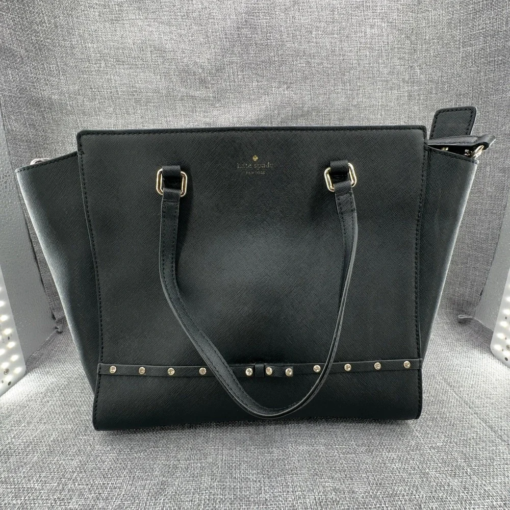 Kate Spade Laurel Way Large Jeweled Hadlee Bag Black Saffiano Leather Studded